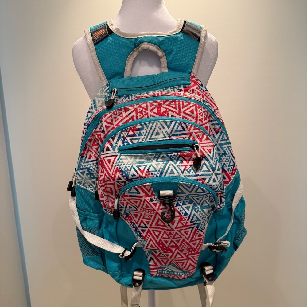 Teal and Red Geometric Backpack
